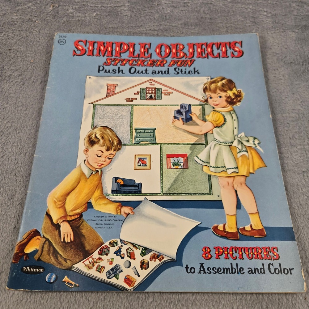 Vintage 1957 Whitman Simple Objects Sticker Fun Activity Book Unused 2170